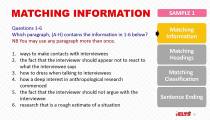 نمونه ای از سوالات Matching information ریدینگ آزمون آیلتس