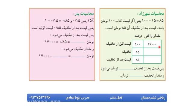آموزش بخش 6 ریاضی ششم (کاربرد درصد در محاسبات مالی) قسمت 2 2